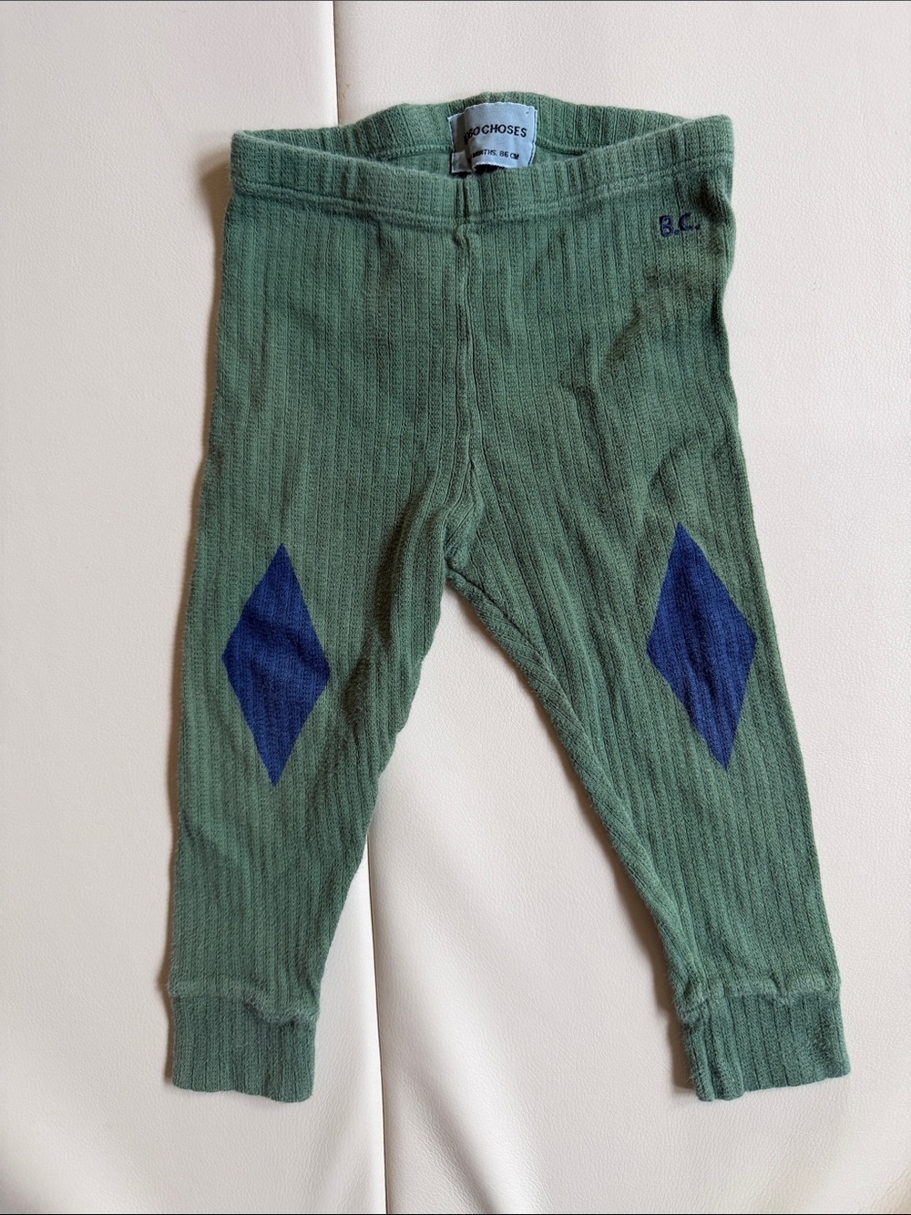 Bobo Choses Green Knit Kids Leggings with Blue Diamond Detail
